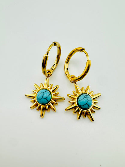 18k Gold filled dangle earrings with turquoise stars