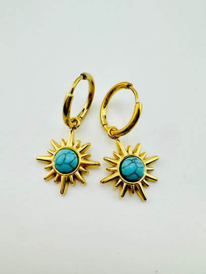 18k Gold filled dangle earrings with turquoise stars