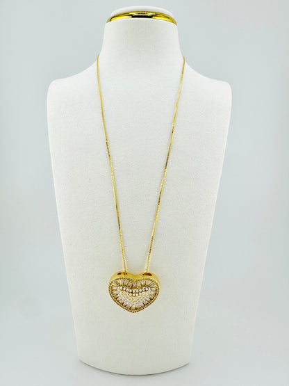 18k Gold filled pearl and heart necklace
