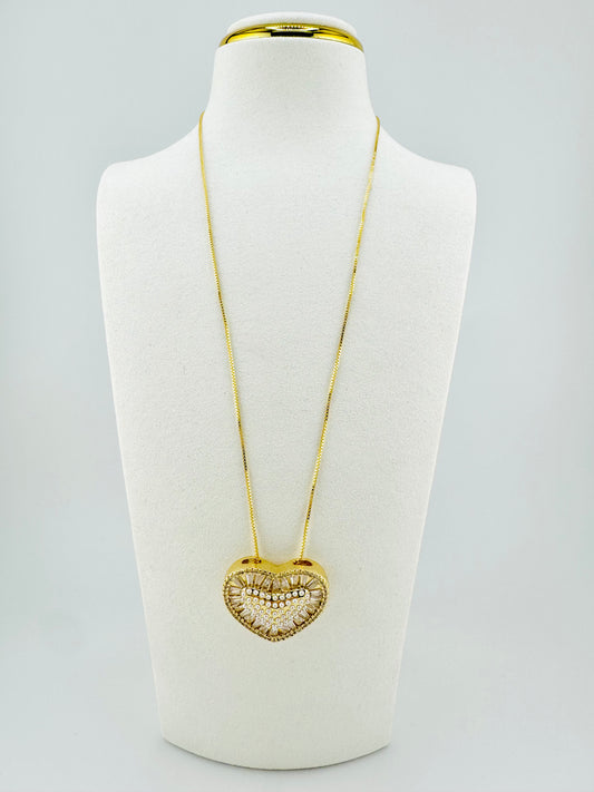 18k Gold filled pearl and heart necklace