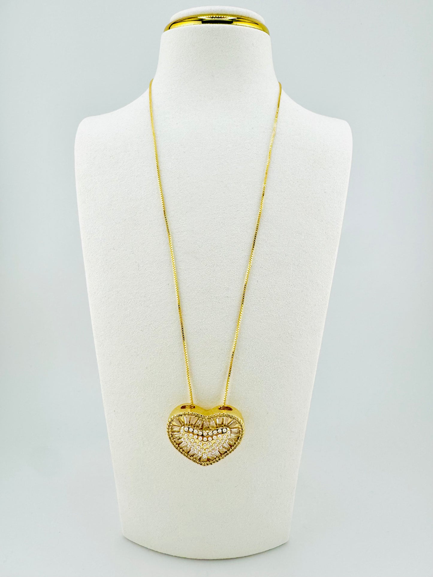 18k Gold filled pearl and heart necklace