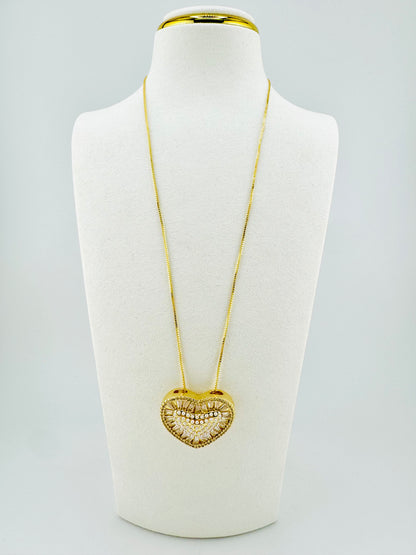 18k Gold filled pearl and heart necklace