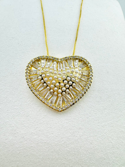 18k Gold filled pearl and heart necklace