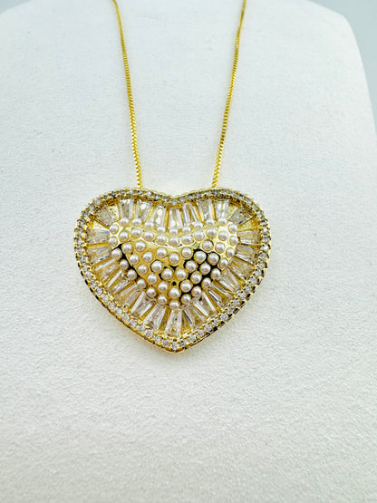 18k Gold filled pearl and heart necklace