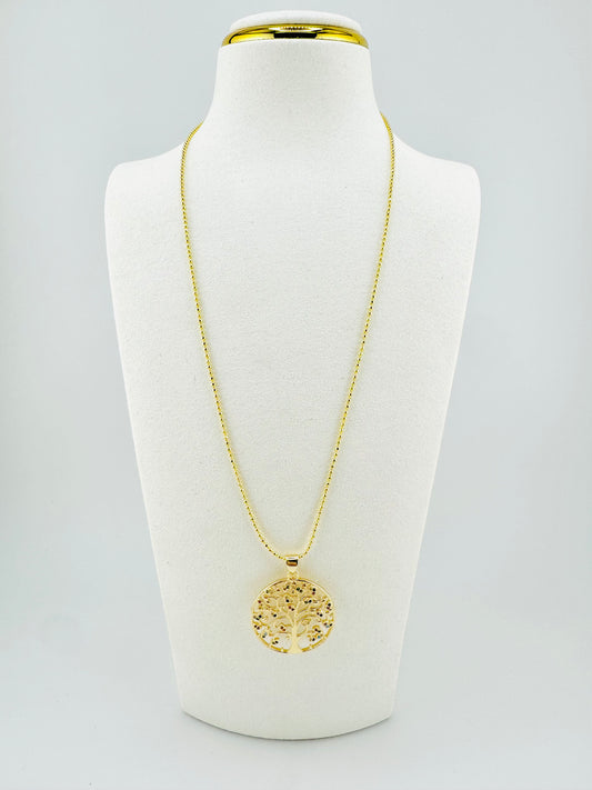 Tree of life in 18k gold filled necklace with colorful rhinestones