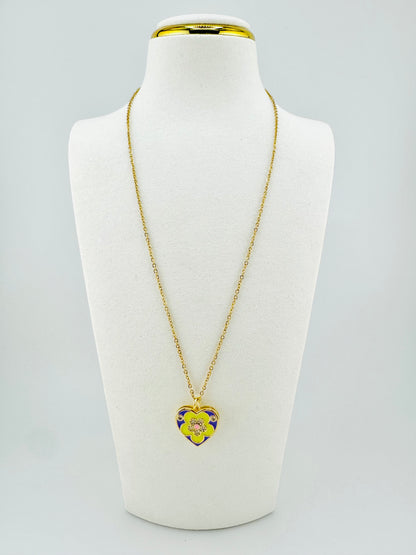 Purple, Lime and cubic zirconia heart shaped  18k gold filled necklace