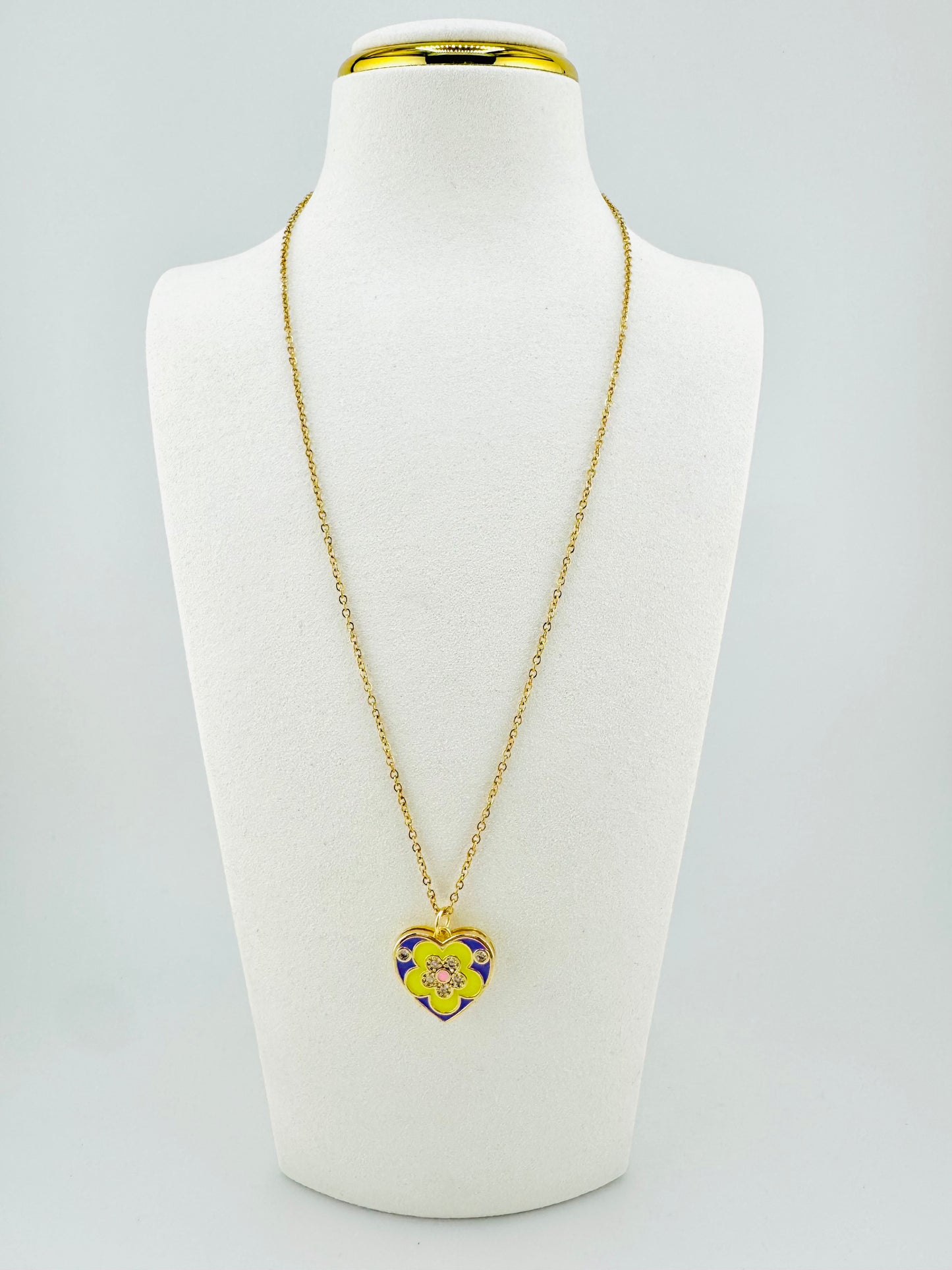 Purple, Lime and cubic zirconia heart shaped  18k gold filled necklace