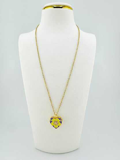 Purple, Lime and cubic zirconia heart shaped  18k gold filled necklace