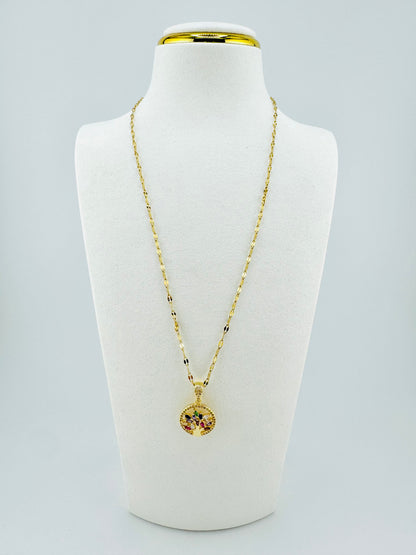 The Tree of life multicolored zirconias in 18k gold filled necklace chain