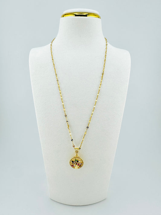 The Tree of life multicolored zirconias in 18k gold filled necklace chain
