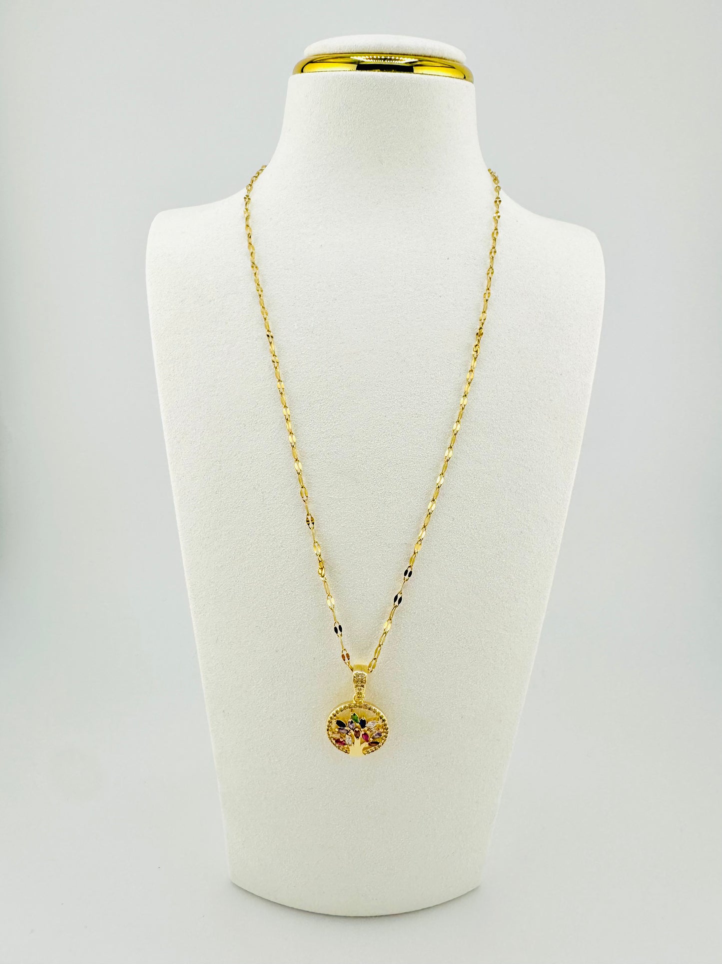 The Tree of life multicolored zirconias in 18k gold filled necklace chain