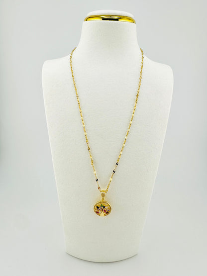 The Tree of life multicolored zirconias in 18k gold filled necklace chain