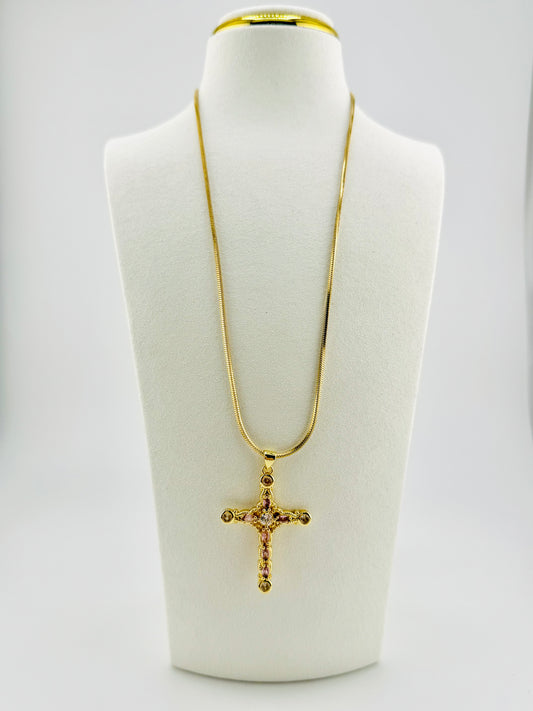 Cross Necklace in 18k gold filled and cubic zirconia