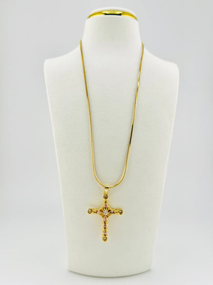 Cross Necklace in 18k gold filled and cubic zirconia