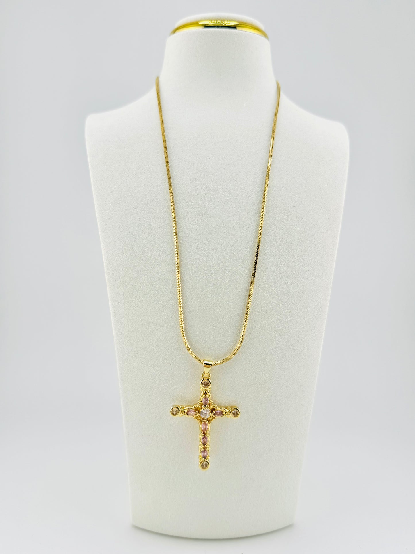 Cross Necklace in 18k gold filled and cubic zirconia