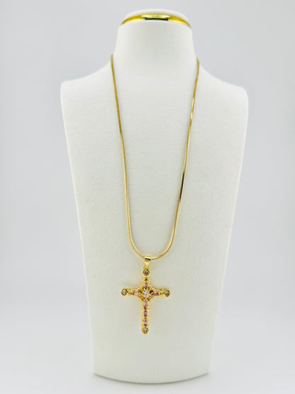 Cross Necklace in 18k gold filled and cubic zirconia