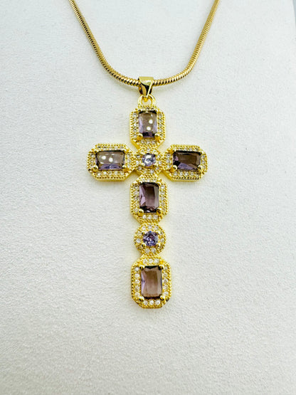 Lavender cubic zirconia 18k gold filled necklace