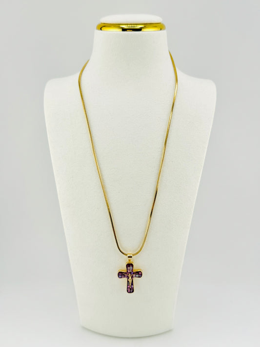 Purple mother of pearl 18k gold filled necklace