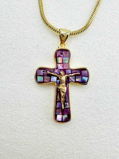Purple mother of pearl 18k gold filled necklace