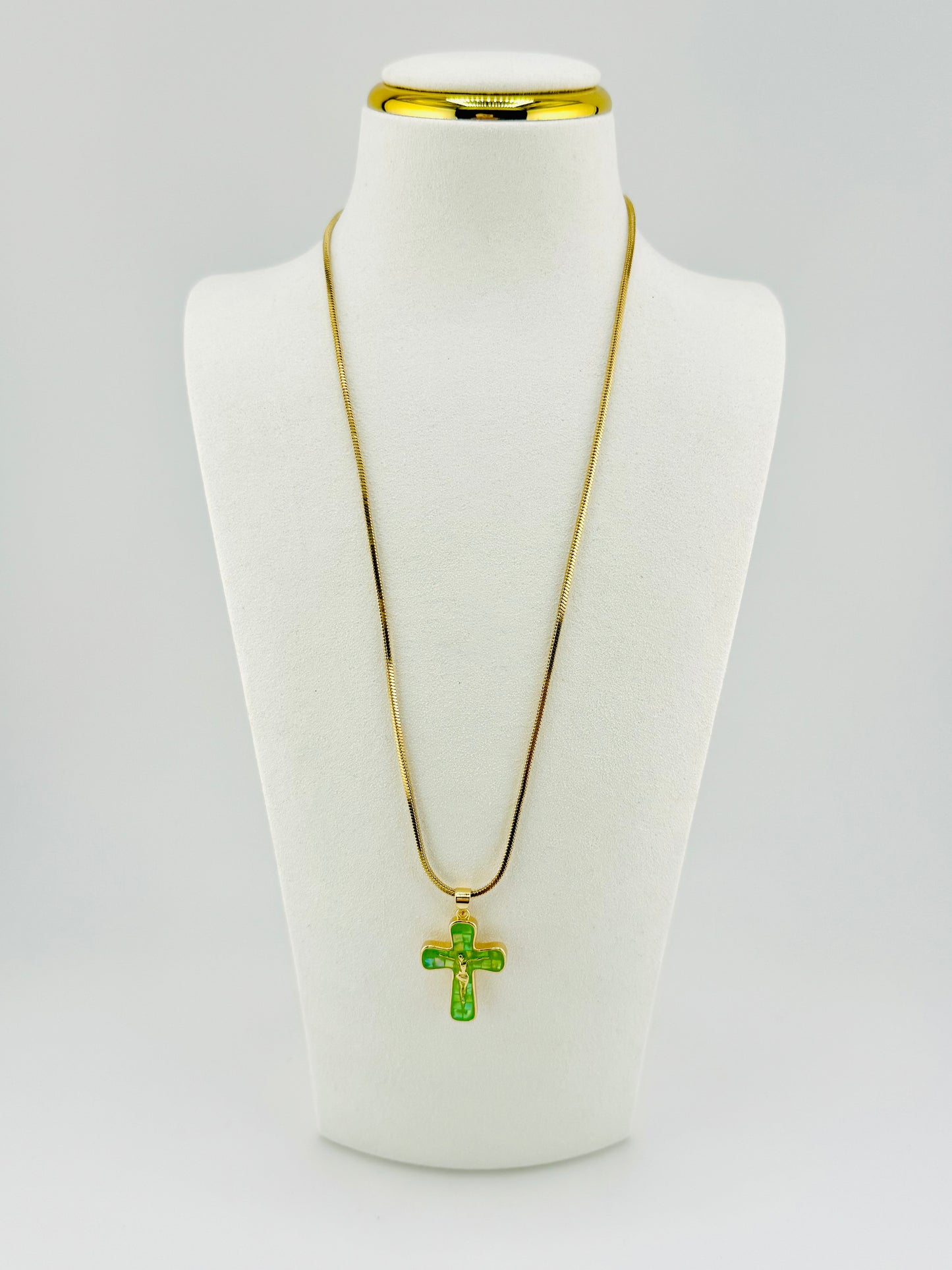 Green mother of pearl 18k gold filled necklace