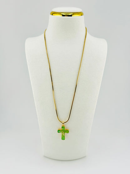 Green mother of pearl 18k gold filled necklace