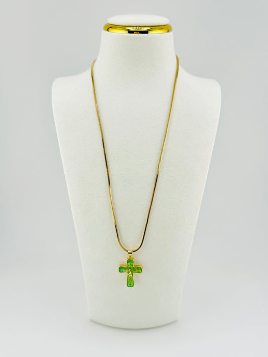 Green mother of pearl 18k gold filled necklace