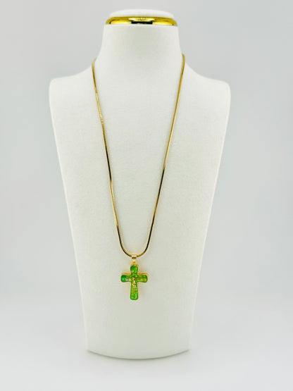 Green mother of pearl 18k gold filled necklace