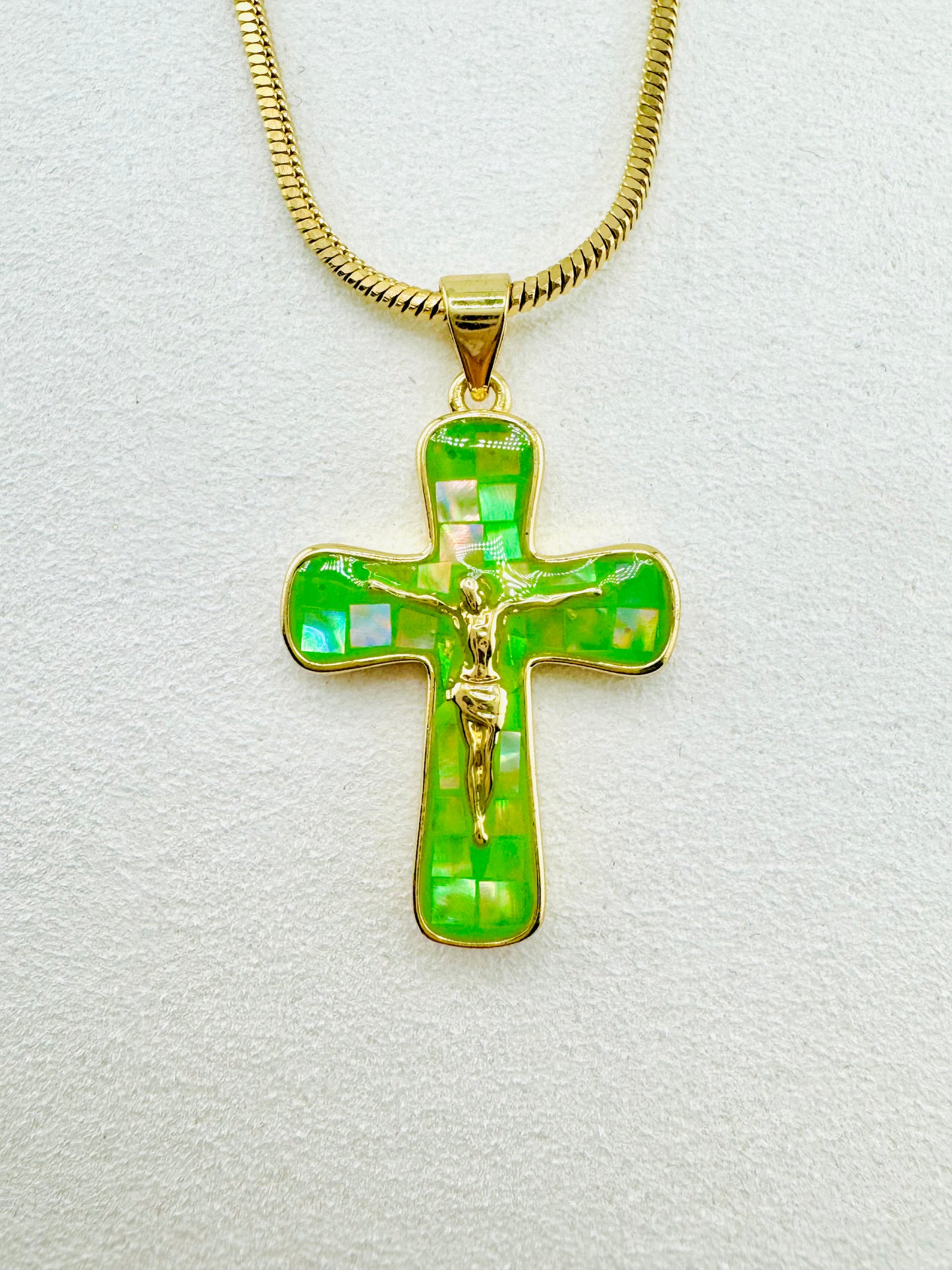 Green mother of pearl 18k gold filled necklace