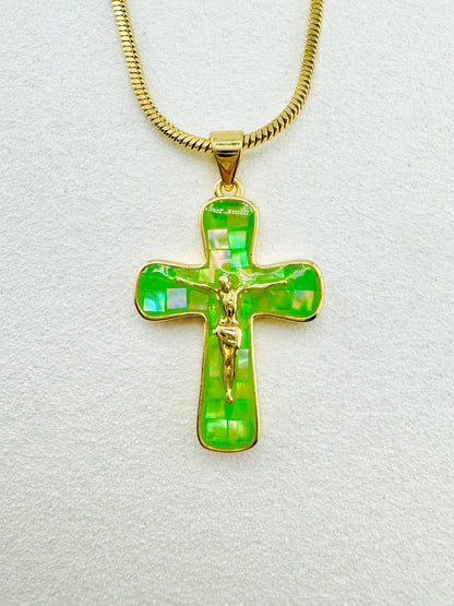 Green mother of pearl 18k gold filled necklace