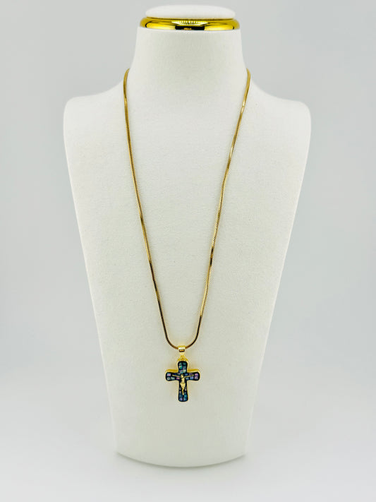 Blue mother of pearl 18k gold filled necklace