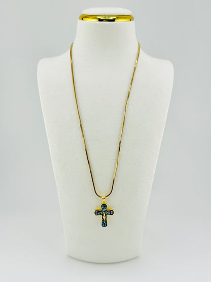 Blue mother of pearl 18k gold filled necklace