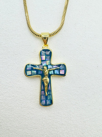 Blue mother of pearl 18k gold filled necklace