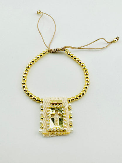 Cross 18k gold filled adjustable bracelet hand sewn