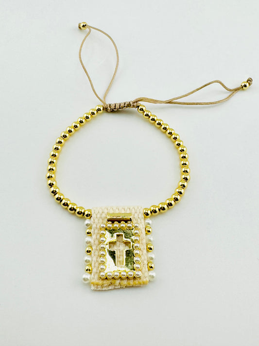 Cross 18k gold filled adjustable bracelet hand sewn