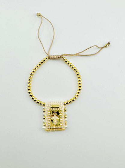 Cross 18k gold filled adjustable bracelet hand sewn