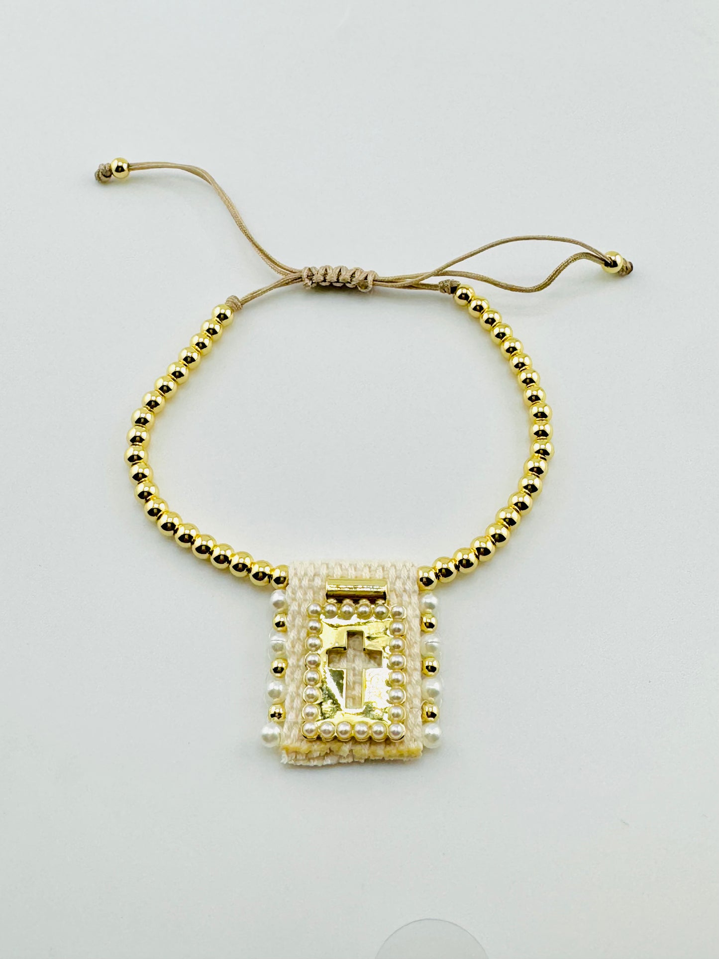 Cross 18k gold filled adjustable bracelet hand sewn