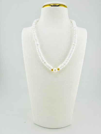 White heishi and real fresh water pearl necklace