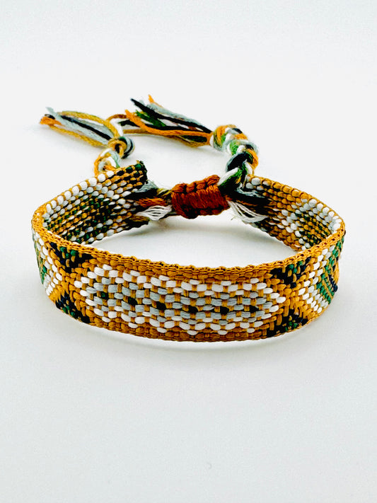 Woven mustard and military green adjustable bracelet