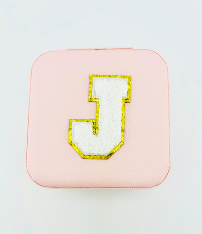 Letter J travel jewelry case in pink
