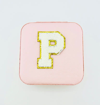 Letter P travel jewelry case in pink