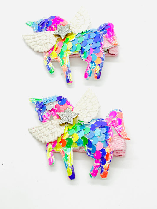 Unicorn barrettes in rainbow color