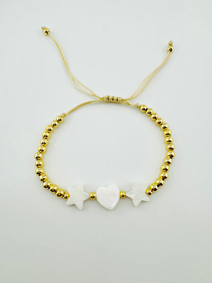 Luna gold filled with mother of pearl heart and star bracelet
