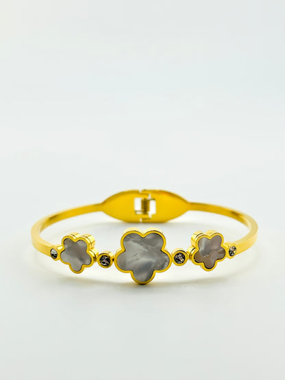 Mariley mother of pearl clover bangle bracelet