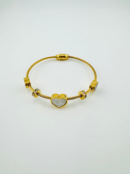 Evelyn white and black stainless steel bangle bracelet