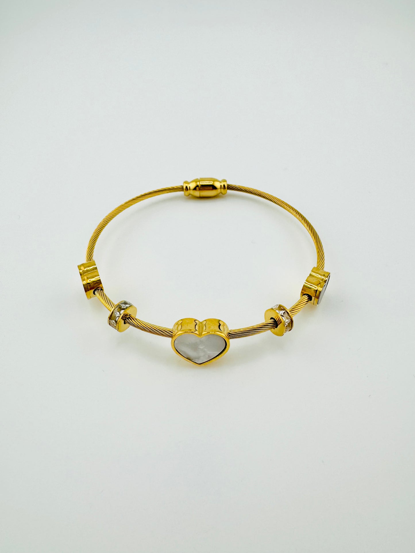 Evelyn white and black stainless steel bangle bracelet