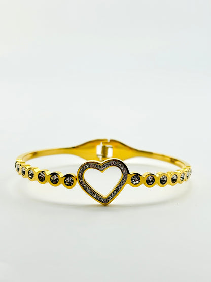Ashley heart and rhinestone bangle bracelet
