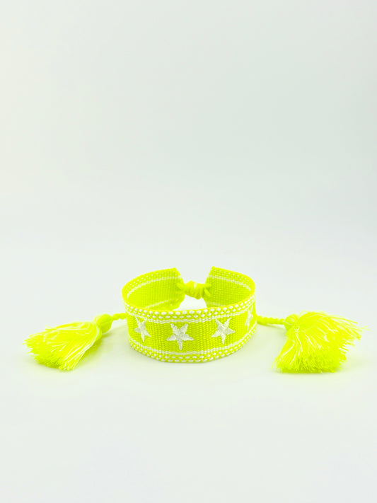 Miriam neon yellow and white stars woven bracelet