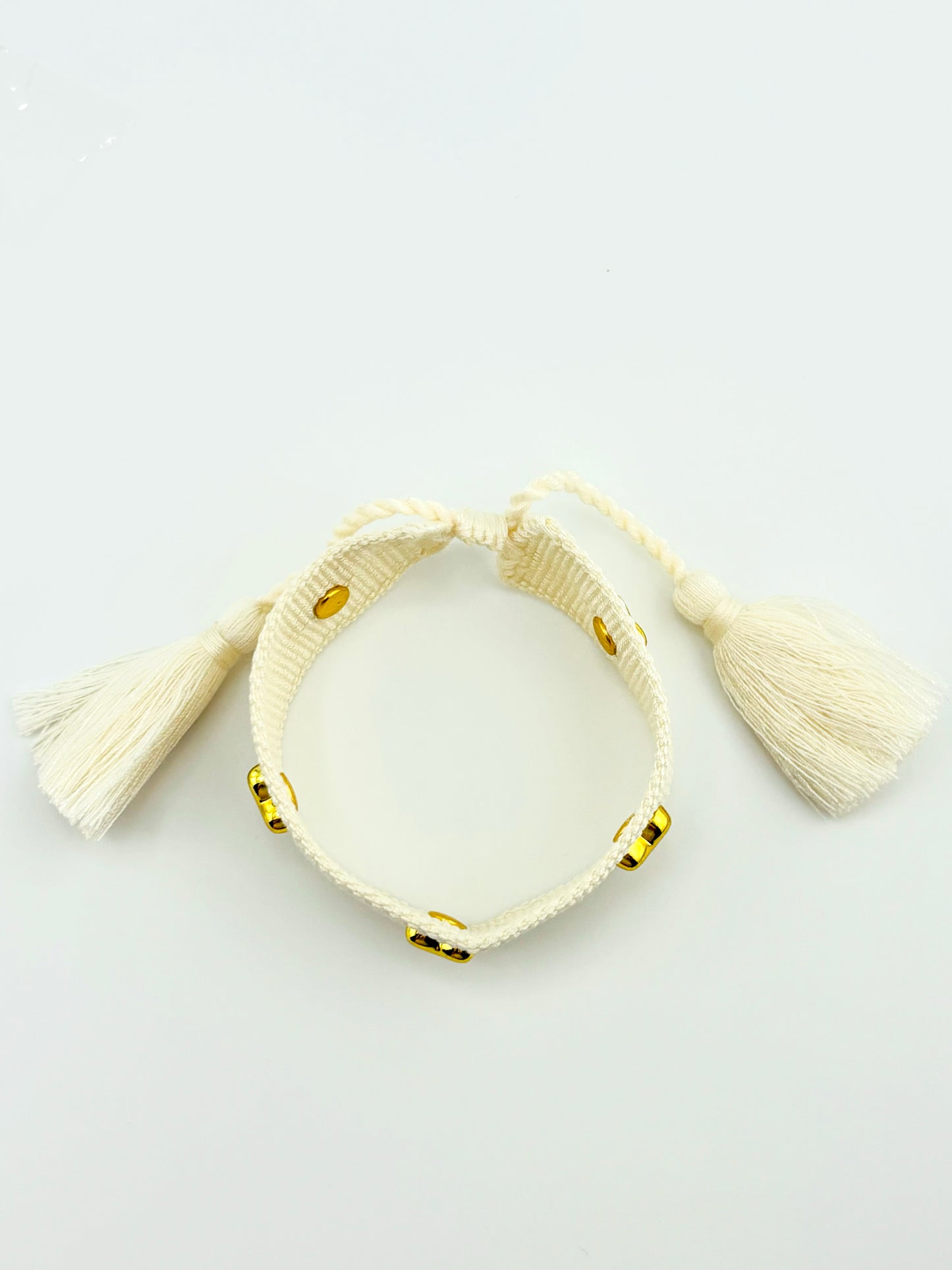 Jimena cream and gold filled hearts woven adjustable bracelet