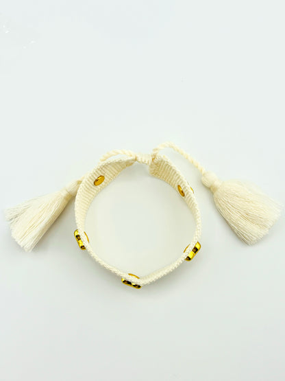 Jimena cream and gold filled hearts woven adjustable bracelet
