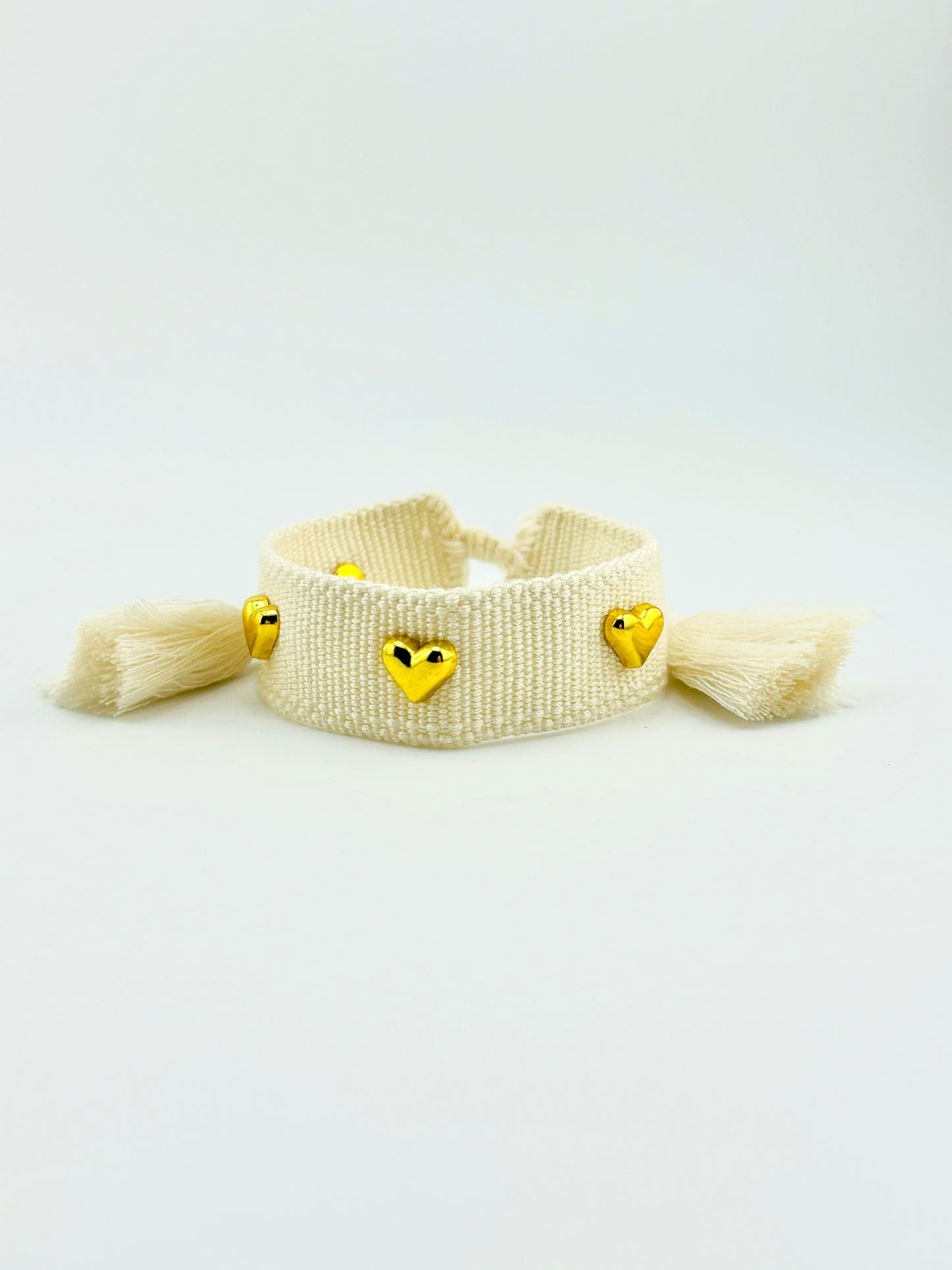 Jimena cream and gold filled hearts woven adjustable bracelet